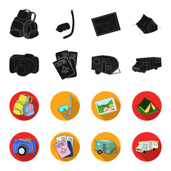 Vacation, photo, camera, passport .Family holiday set collection icons in black,flet style vector symbol stock illustration web. © pandavector