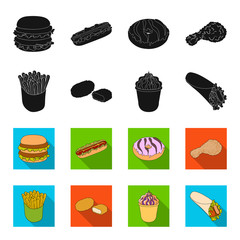 Food, refreshments, snacks and other web icon in black,flet style.Packaging, paper, potatoes icons in set collection. © pandavector