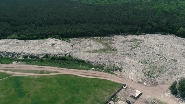 4K Aerial drone footage. Panorama view of garbage dump