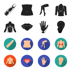 Back of the person, mouth, hand, ear. Part of the body set collection icons in black,flet style vector symbol stock illustration web. © pandavector