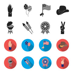 Barbecue, salute, voting ebblema, victory. The patriot day set collection icons in black,flet style vector symbol stock illustration web. © pandavector
