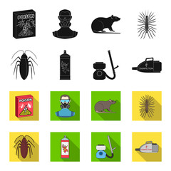 Cockroach and equipment for disinfection black,flet icons in set collection for design. Pest Control Service vector symbol stock web illustration. © pandavector