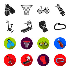Exercise bike, treadmill, glove boxer, lock. Sport set collection icons in black,flet style vector symbol stock illustration web. © pandavector