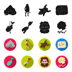 Primitive, fish, spear, torch .Stone age set collection icons in black,flet style vector symbol stock illustration web. © pandavector