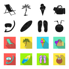 Diving, surfing, cocktail.Summer vacation set collection icons in black,flet style vector symbol stock illustration web. © pandavector