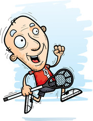 Cartoon Senior Lacrosse Player Running