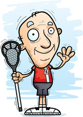 Cartoon Senior Lacrosse Player Waving