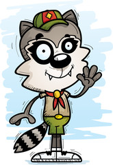 Cartoon Male Raccoon Scout Waving