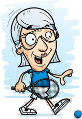 Cartoon Senior Racquetball Player Walking