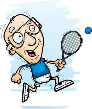 Cartoon Senior Racquetball Player Running