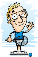 Cartoon Racquetball Player Waving