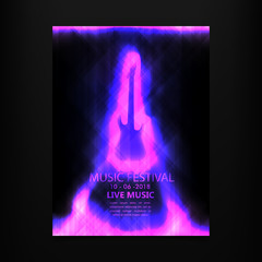 Music poster vector template with neon glow purple burn effect