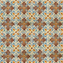 Collection of blue and orange patterns tiles