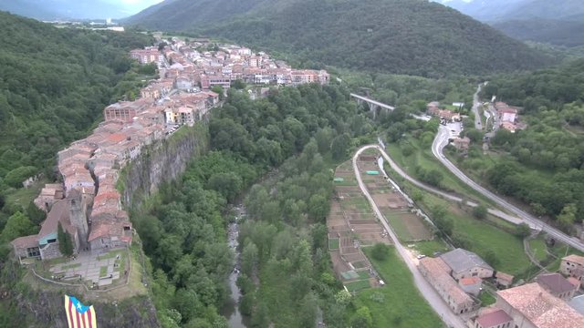 Castellfollit de la Roca, village of Catalonia,Spain. Drone Footage