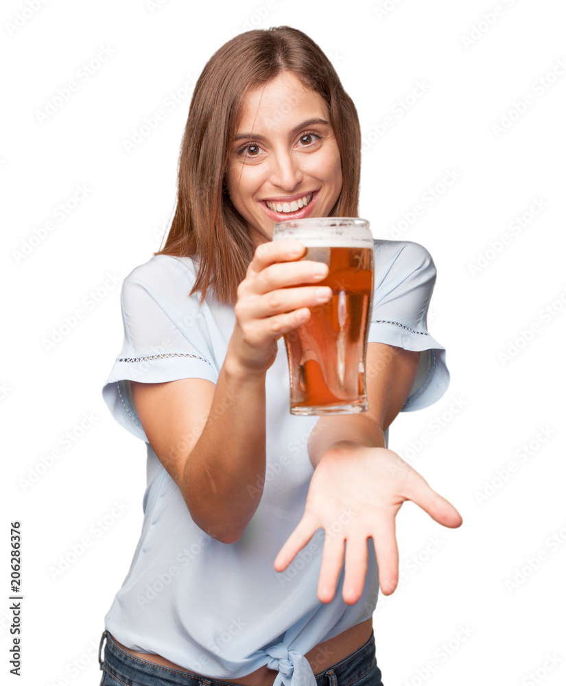 Sticker young pretty woman drinking beer