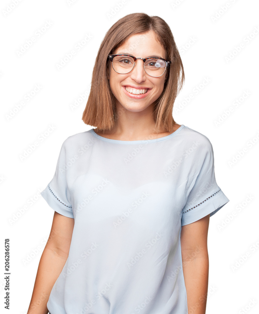 Wall mural young pretty woman smiling with glasses