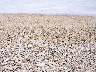 White pebbles, background, beach, sea