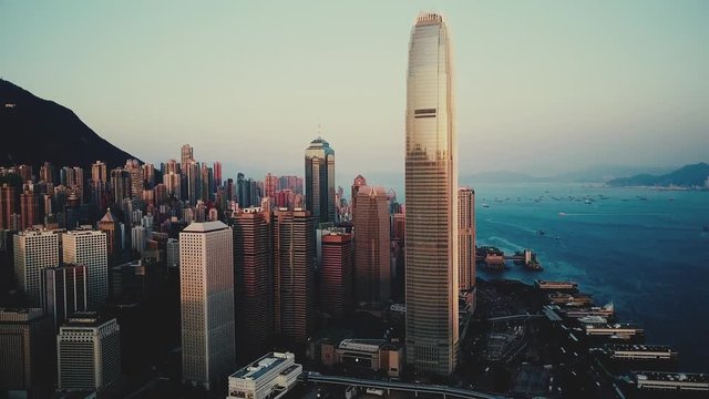 AERIAL. Cinematic hight contrast video. top view of Hong Kong city