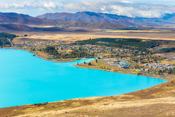 Obraz premium Beautiful Lake Tekapo from Aerial view, New Zealand.