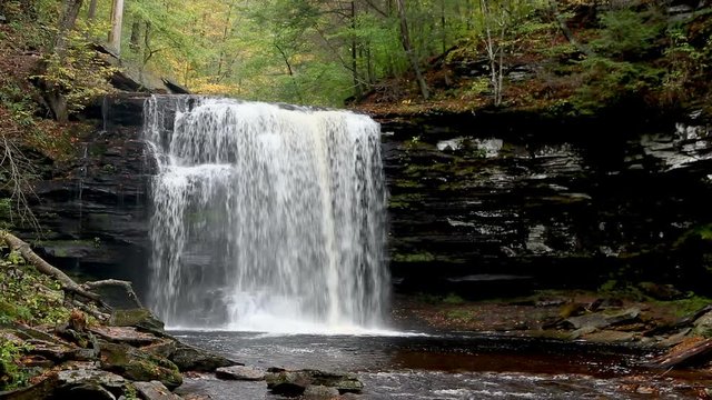 Seamless loop features water plunging over Harrison Wright Falls, one of many beautiful waterfalls in Pennsylvania's Ricketts Glen State Park.