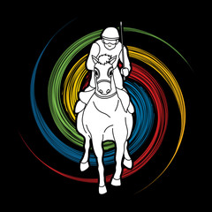 Horse racing ,Jockey riding horse, design on spin wheel background graphic vector.
