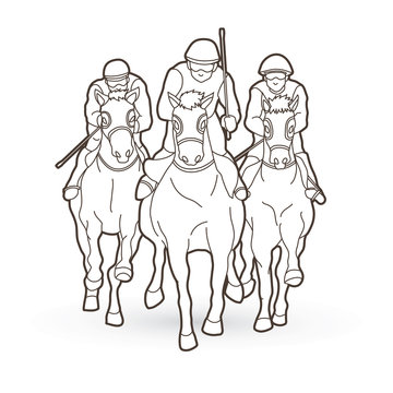 recommend clip art: Horse racing ,Jockey riding horse, design using outline graphic vector.