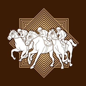 Horse racing ,Jockey riding horse, design on line square background graphic vector.