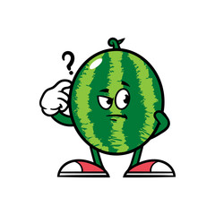 Cartoon Confused Watermelon Character