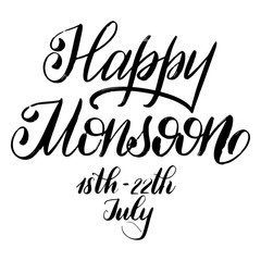 Naklejka premium Happy Monsoon. Letni napis. Elementy wektorowe na zaproszenia, plakaty, kartki z życzeniami. Projekt koszulki