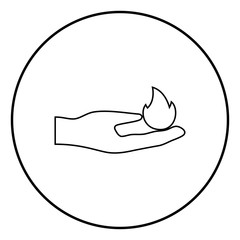 Hand in fire icon black color vector illustration simple image