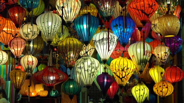 Beautiful lantern in Hoi An old town. Royalty high quality stock footage of very much lantern for sell and decoration in Hoi An