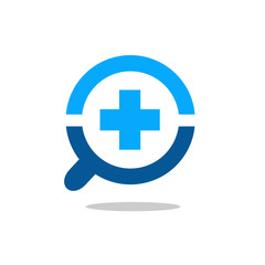 Magnify Glass and Cross Logo Symbol, Positive or Medical Symbol With Magnifying Glass Icon