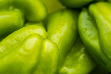 Closeup shoot of the washed green papricas