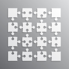 16 White Vector Puzzle Pieces JigSaw. Puzzle.