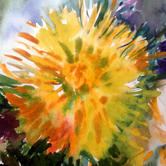 Fototapeta premium Abstract bright colored decorative background . Floral pattern handmade . Beautiful tender romantic summer dahlia flower , made in the technique of watercolors from nature.