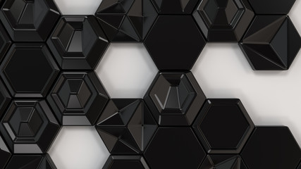 Abstract 3d background made of black hexagons
