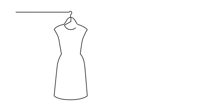 Self drawing animation of one line drawing of isolated vector object - woman dress on hanger
