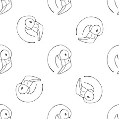 Beautiful seamless texture with flamingo head. Hand drawn vector illustration.