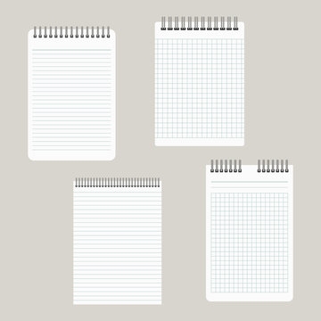 Set of four notepads with a binding from above. Vector illustration
