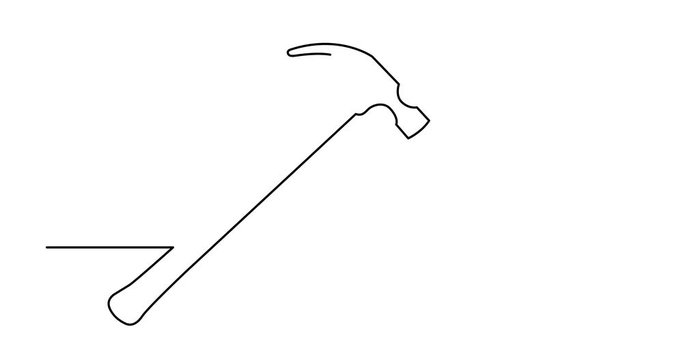 Self drawing animation of one line drawing of isolated vector object - hammer and nail