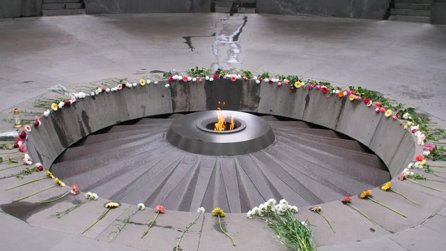 Close Up of Eternal flame in Genocide Memorial Monument Tsitsernakaberd, in Yerevan, Armenia