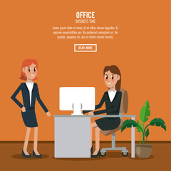 Business workers in office banner information vector illustration graphic design