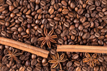 Composition of anise, coffee beans and cinnamon.
