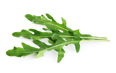 Fresh rucola leaves isolated on white background.