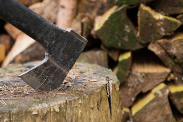 chopping wood with an axe