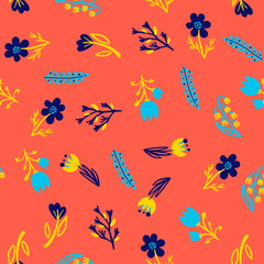 Hand Drawn pattern with summer flowers and herbs vintage floral elements.