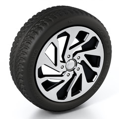 Obraz premium Low profile sport tyre and rim isolated on white background. 3D illustration