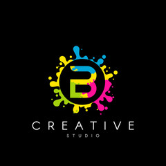 Letter B logo with colorful splash background