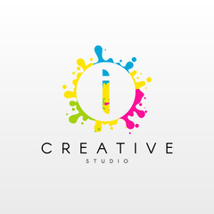 Letter P logo with colorful splash background