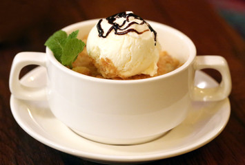 Macro photo of a tasty strudel with ice cream